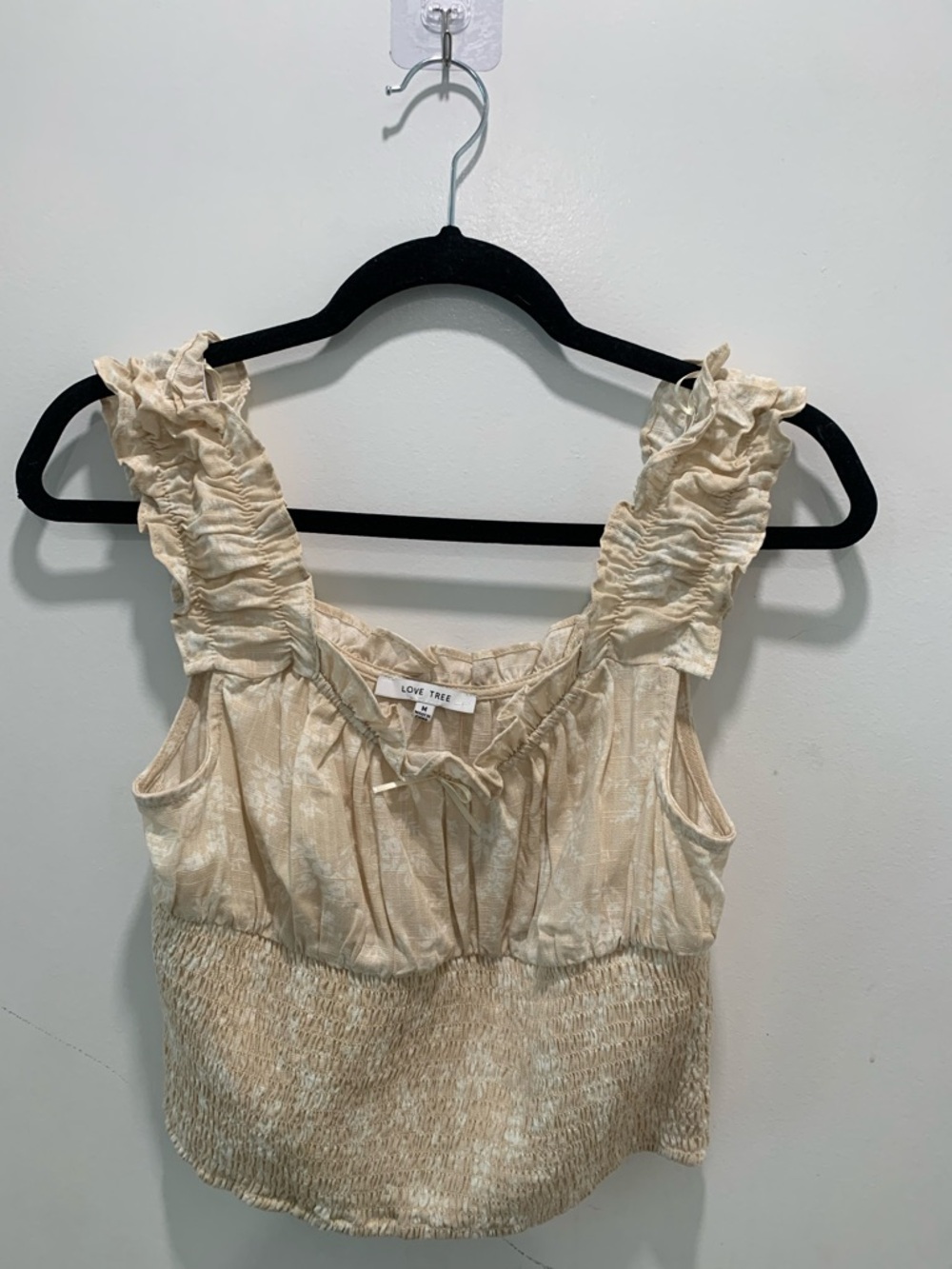 NWT Love Tree Cream Ruffled Smocked Crop Top